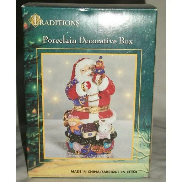 Traditions Porcelain Hinged Keepsake Decorative Box Christmas Xmas Santa Claus